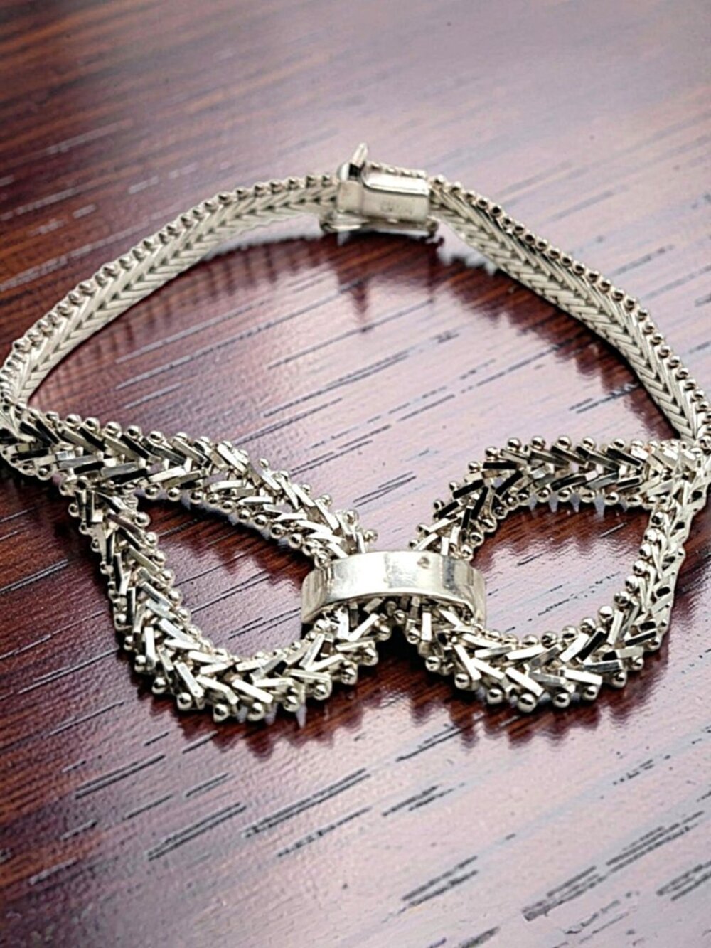 Vintage 925 Sterling Silver Artisan Chevron Link Bracelet